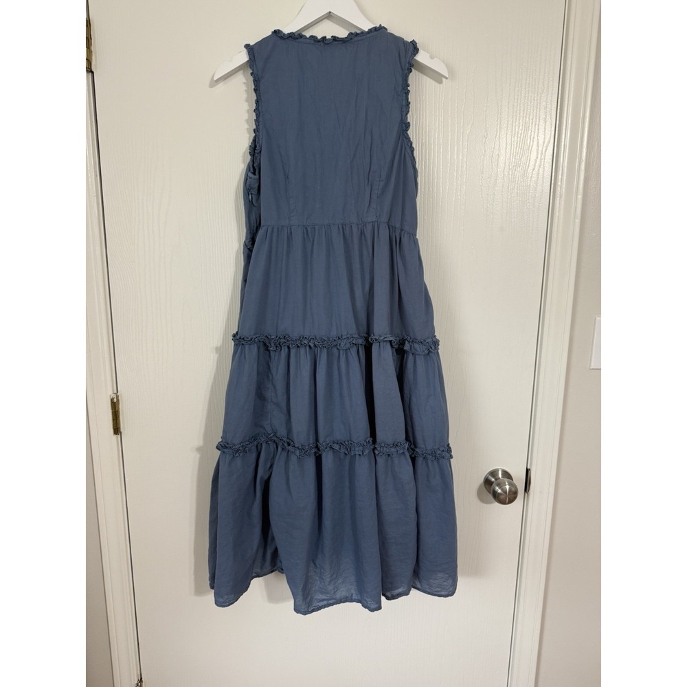 Sundance Blue Ruffle Tiered Dress Size Medium 100% Cotton Boho Cottagecore Midi - Picture 4 of 4